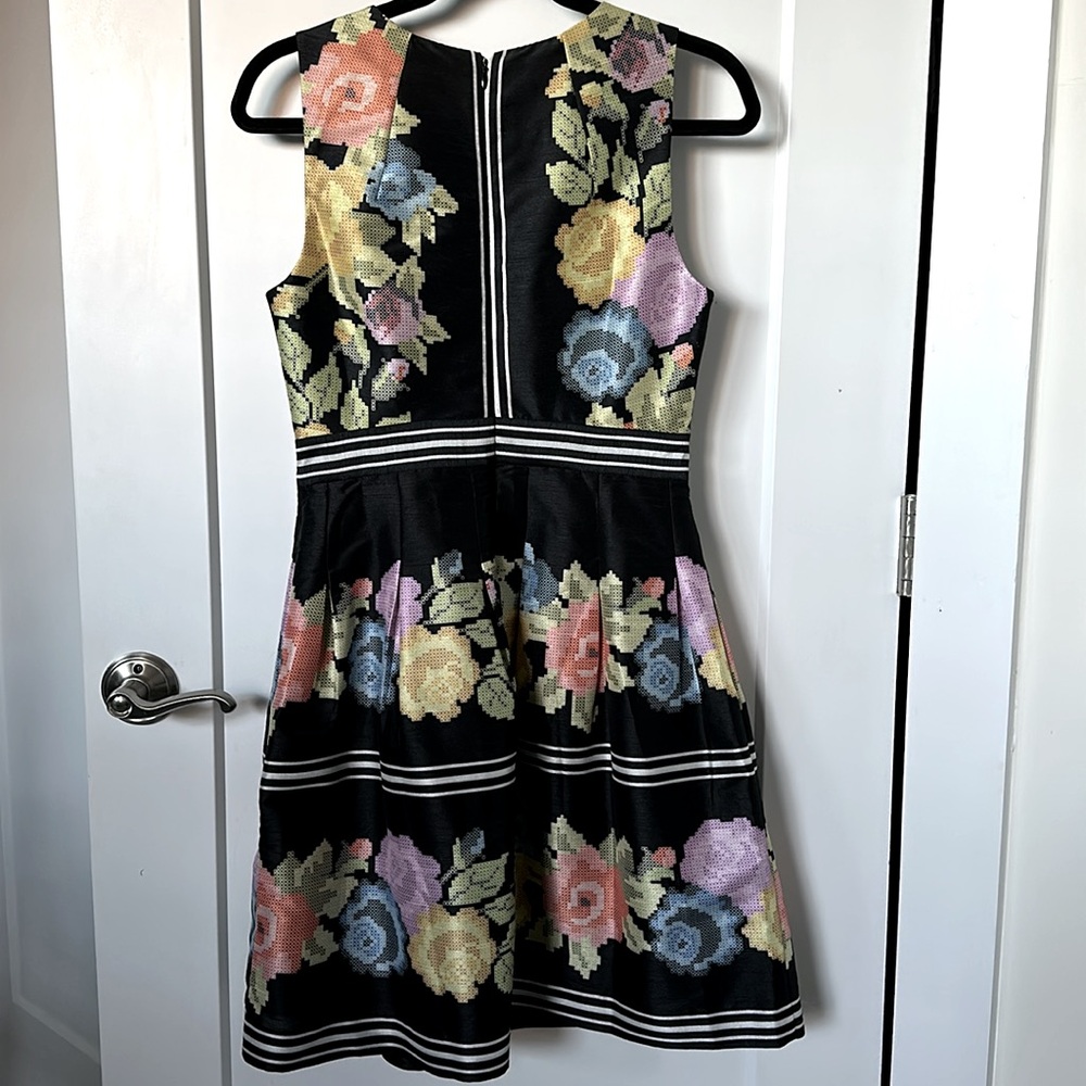 ANTHROPOLOGIE Primula Dress Colorful Pixelated Floral Print Fit & Flare Black - Picture 6 of 8